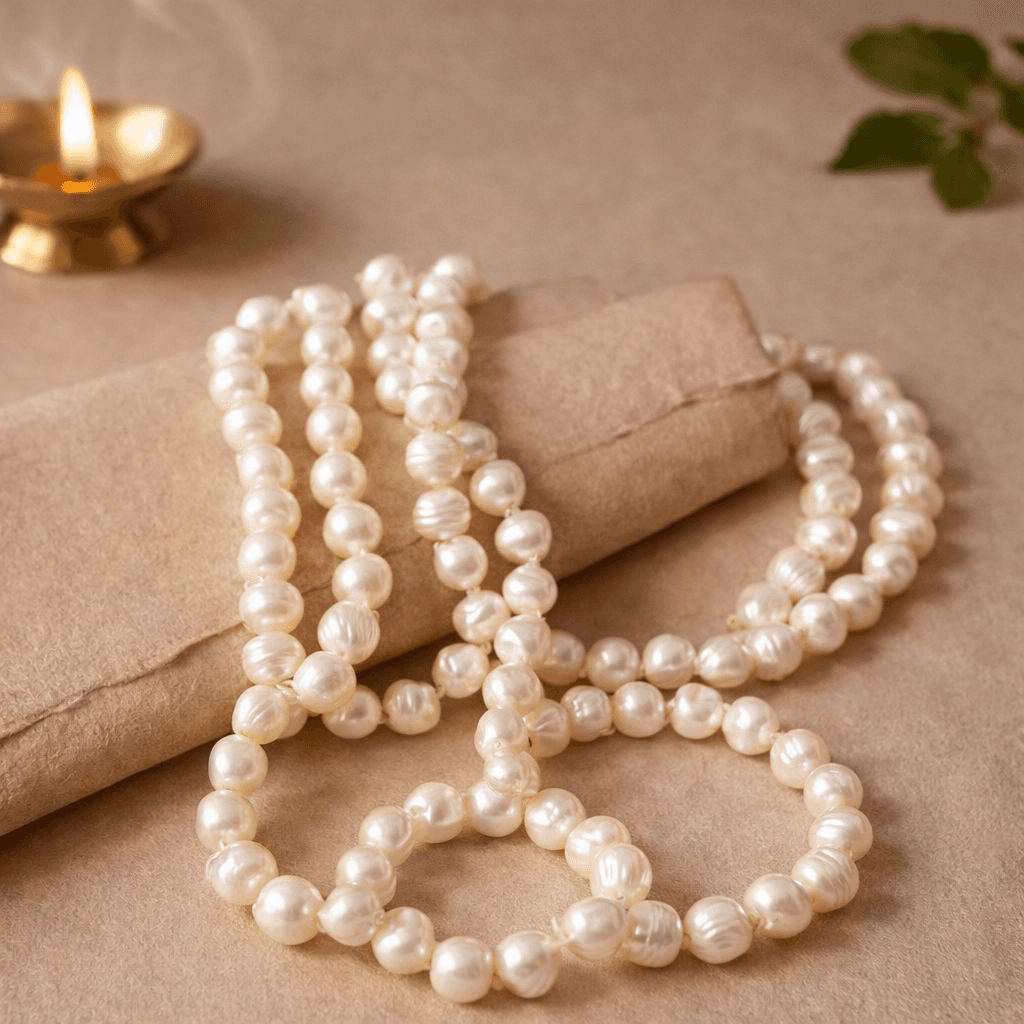 Original Suchcha Moti Mala (Natural Pearl Mala) for Moon Balance, Emotional Peace & Mental Calm