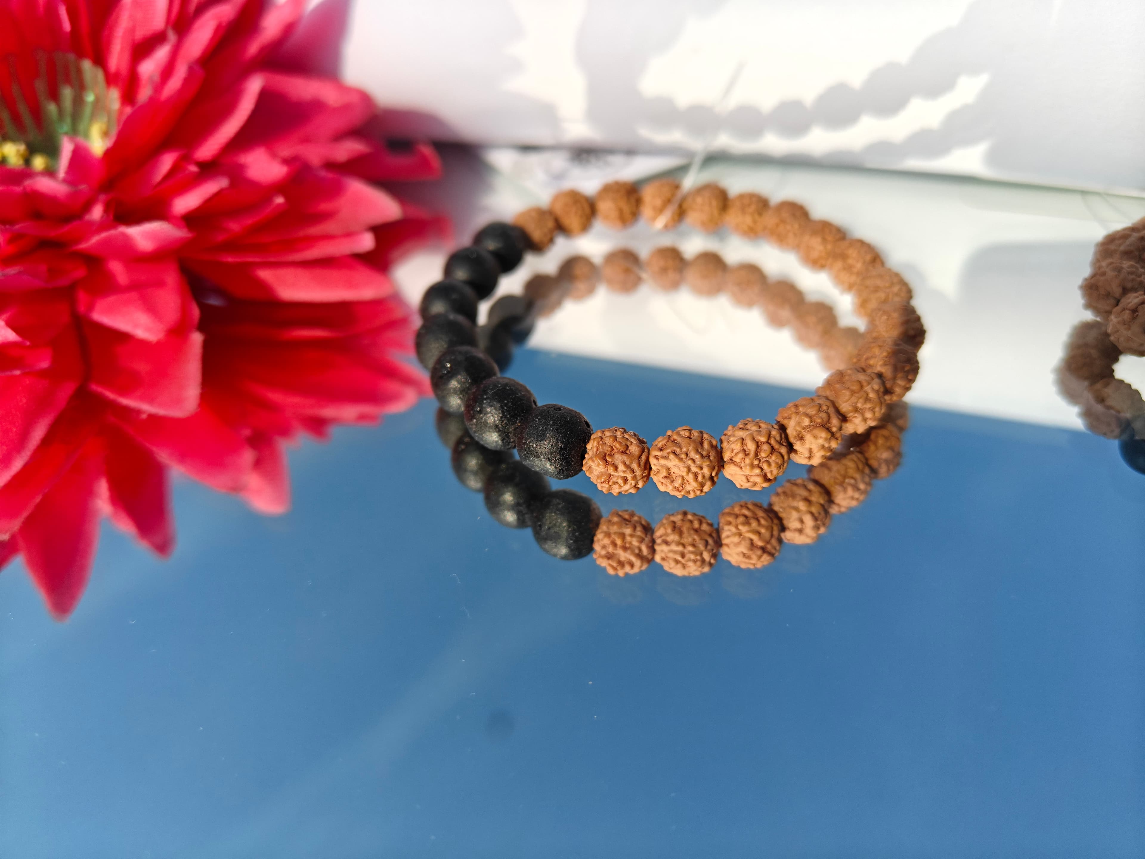 Original Lava Rudraksh Bracelet for Grounding, Emotional Balance & Spiritual Protection (Natural Lava Stone & Rudraksha Beads) thumbnail 2