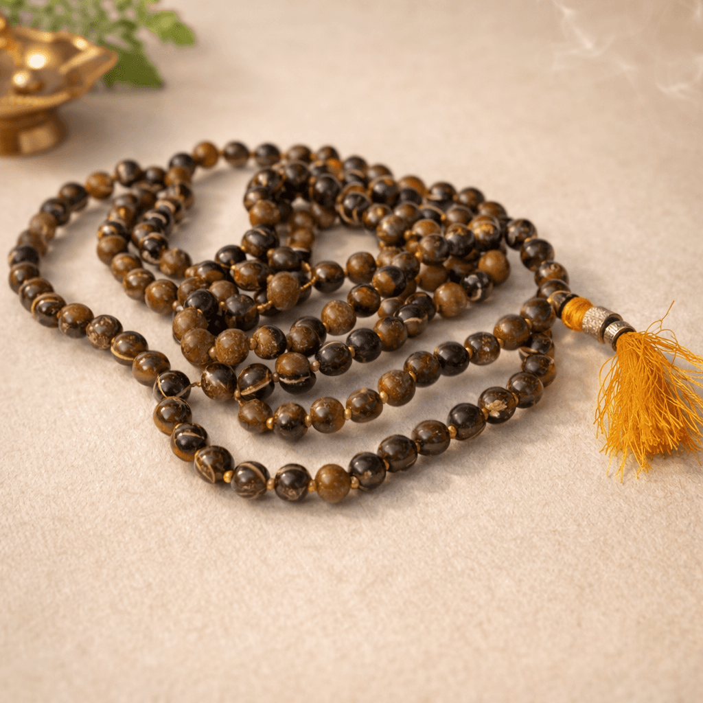 Tiger Eye Mala (108+1 Beads – Natural Tiger Eye Stone Jaap Mala for Courage, Protection & Focus)