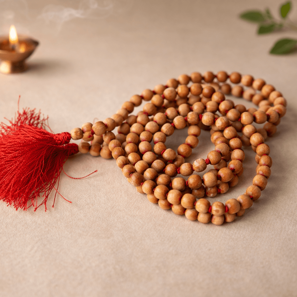 White Chandan Mala (Pure White Sandalwood Jap Mala for Meditation & Spiritual Practice)